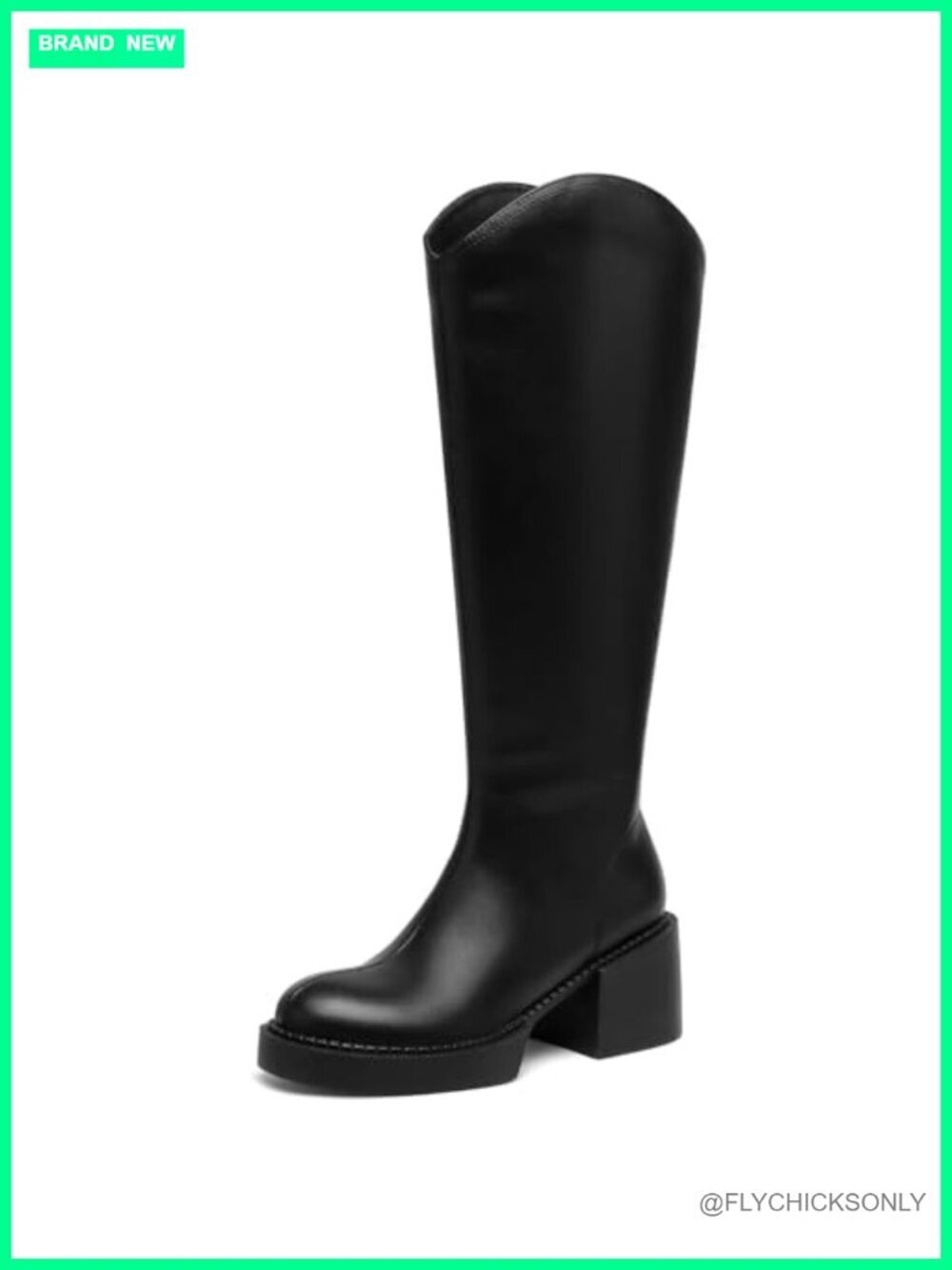 Round Toe Knee High Boots Chunky Block Heel Platform Back Zipper Faux Leather